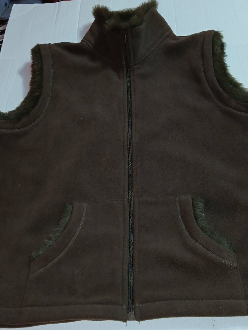 B.C. Clothing Woman Women's 3x Faux Fur Neckline Vest Brown